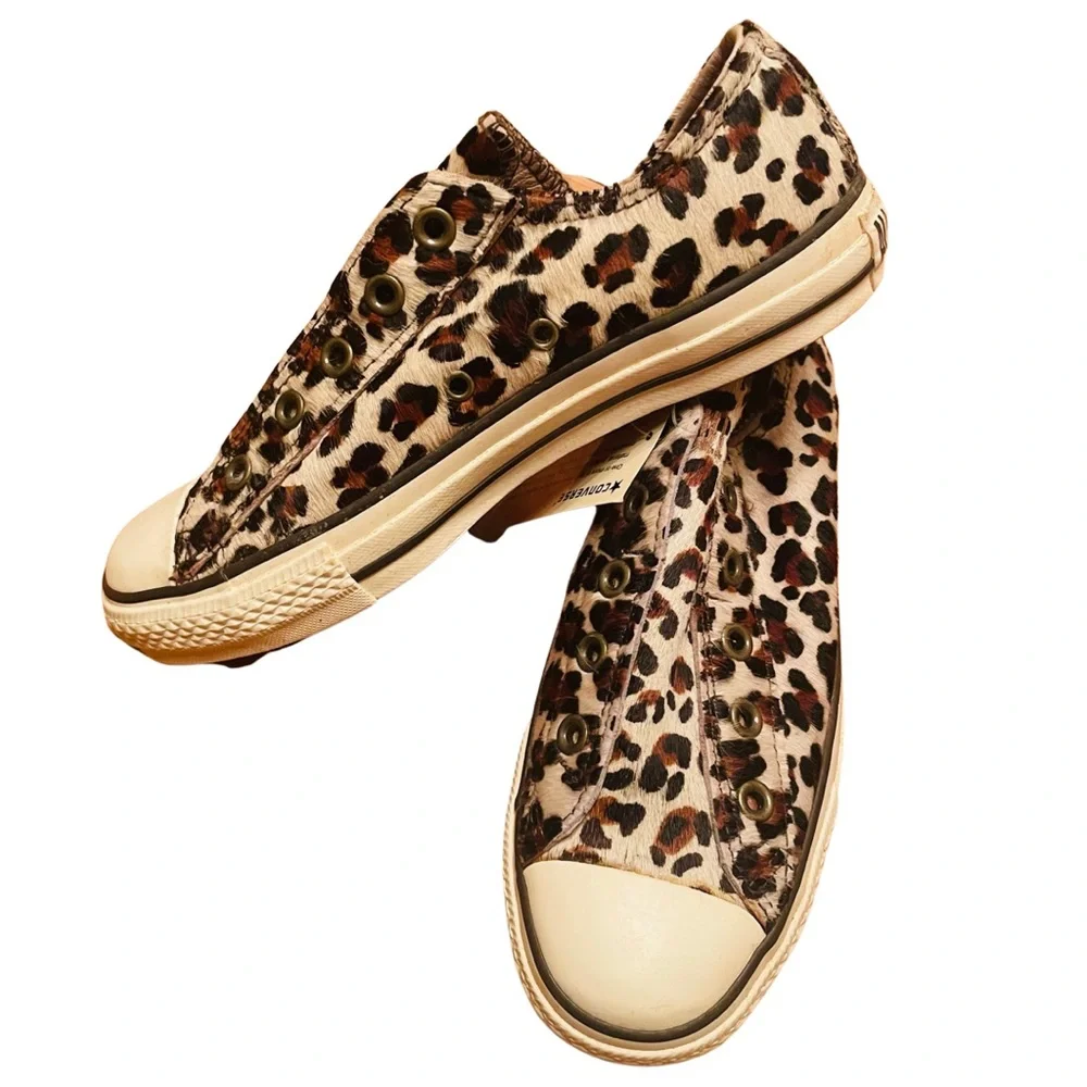Collaboration Converse Leopard Calf hair lace less Sneakers - Picture 3 of 9